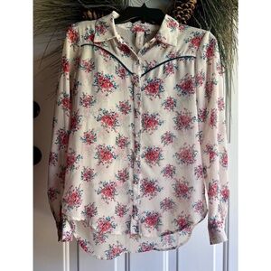Women’s South Western Wrangler Style Floral Button Up Blouse/Top Size Medium